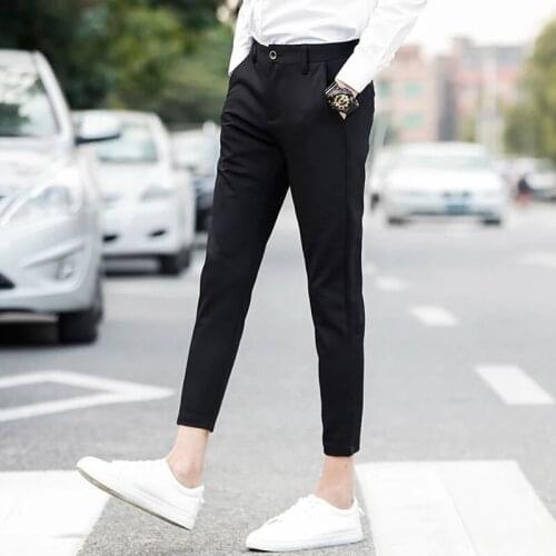 Fall wear fall mens casual pants 9-point Pants Boys' students' Slim Leggings plus Plush pants mens winter