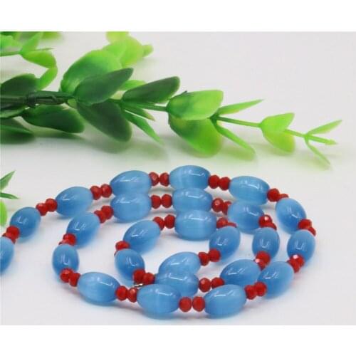 High Quality Fashion Blue Natural Opal Cats Eye 8X12MM Rice Beads Necklace for Women Gift Jewelry Making Ornaments 18inch Y117