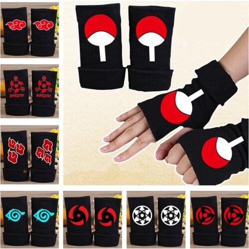 Anime Konoha Hatake Kakashi Sharingan Cosplay Gloves Ninja Uchiha Symbol Cotton Knitting Warm Half Finger Mittens Accessories