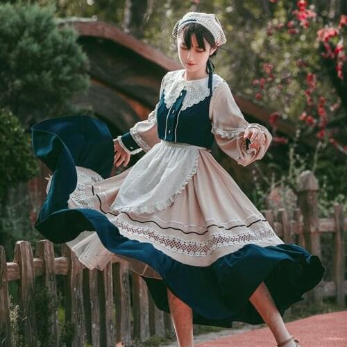 Sweet lolita pastoral style dress vintage bowknot doll collar high waist princess victorian dress kawaii girl cosplay cos loli