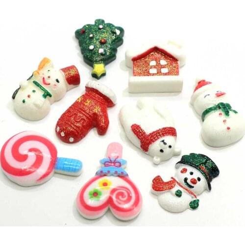 Christmas Theme Mixed Flatback Resin Snowman Snow House Christmas Tree Red Glove lollipop Cabochons Set DIY Craft