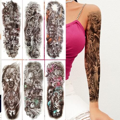Sexy Angel Flower Full Arm Tattoos Temporary Body Leg Art Fake Tattoo Sticker For Men Women Skull Henna Waterproof Tatoos