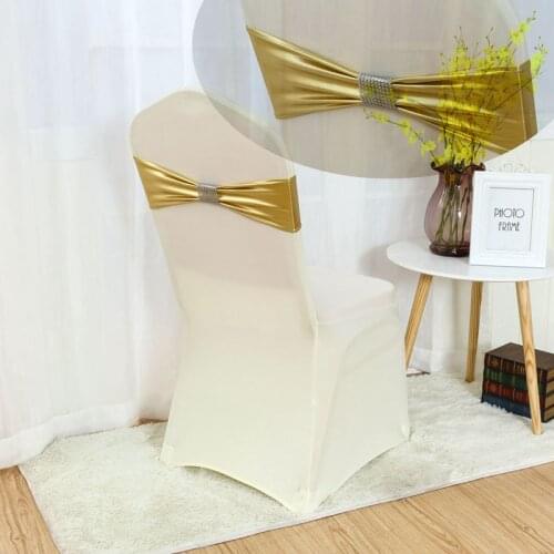 Net Buckle Metallic Lycra Chair Band Spandex Chair Sashes For Wedding Banquet Chair Cover Event Party Decoration