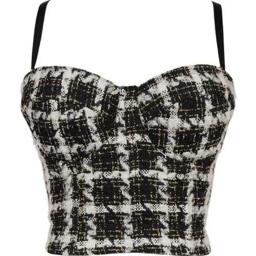 ShesModa Plaid Bustier Push Up Night Club Bralette Womens Bra Cropped Top Vest Corset Plus Size
