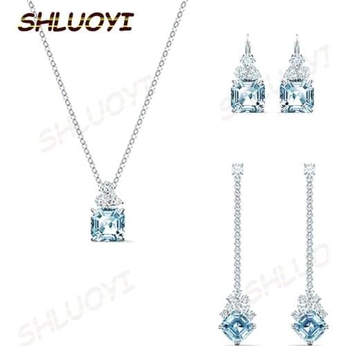 SHLUOYI 2020 fashion jewelry high quality SWA sparkling Blue Crystal crystal series female Pendant Necklace Fashion Jewelry
