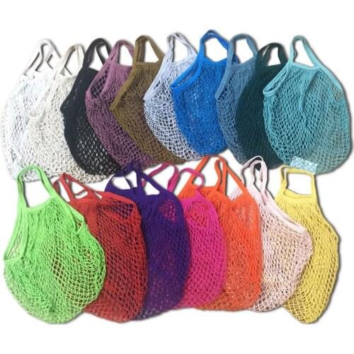 1pc Portable Reusable Grocery Bags Fruit Vegetable Bag Washable Cotton Mesh String Organic Organizer Handbag Handmade Net Tote