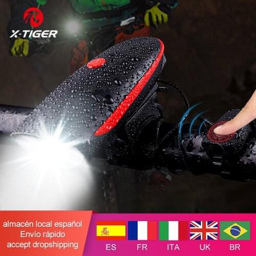 X-TIGER Bike Light Bike Horn Light Bicycle Bell USB Charging Bicycle Light Cycling Multifunction Ultra Bright 130dB Horn Bell