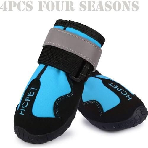 4PCS Pet shoes Waterproof boots Reflective Velcro outdoor non-slip resistant and Warm four seasons shoes for medium to large dog