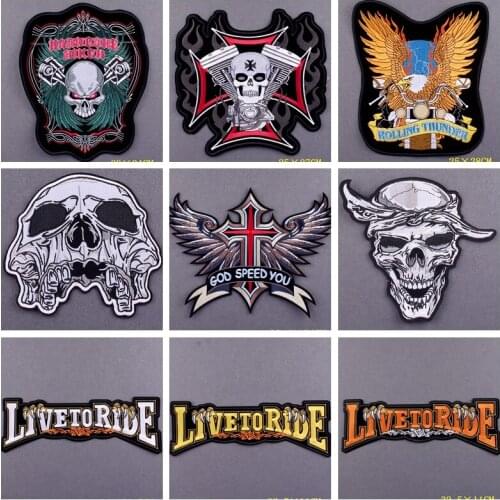 Embroidered Patch Big Punk Skull Patches For Clothing Thermo Adhesive Patches DIY Biker Patches On Clothes Stripes Badges Decor