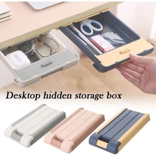 Under Desk Drawer with Clasp Buckle Adhesive Stationery Remote Control Tray Invisible Antislip Office Storage Organizer can CSV