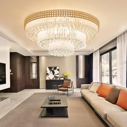 Golden round crystal lamp living room ceiling lamp led bedroom lamp atmospheric living room lamp lighting