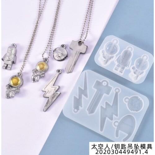 1PC Silicone Resin Mold For Jewelry Making Pendant Astronaut Lightning White Epoxy Casting Molds DIY Earrings Key Chain Jewelry