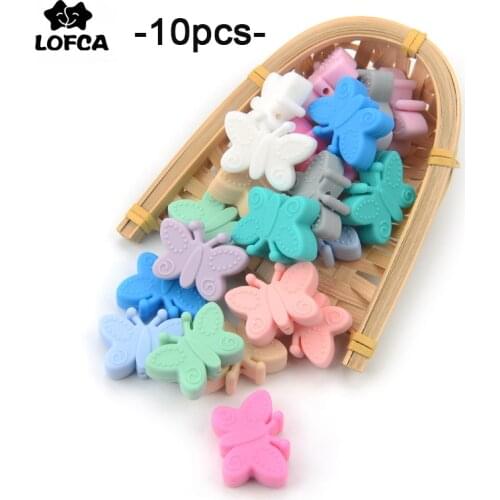 10PCS Butterfly Beads Silicone Teethers BPA Free DIY Loose Bead For Teething Necklace Animal Shaped Pacifier Holder Accessories