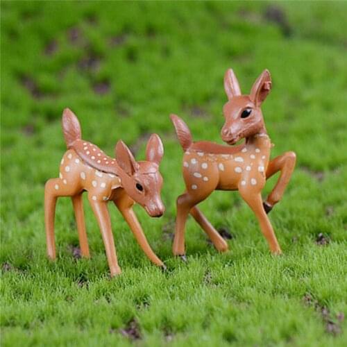 2pcs Set Small Deer Figurines Artificial Sika Fairy Garden Miniatures Gnomes Moss Terrariums Resin Crafts Figurines Home Garden