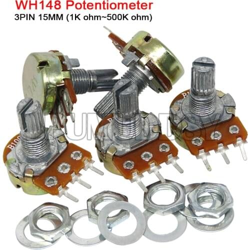 5pcs WH148 Potentiometer 3pin 15mm B1K B2K B5K B10K B20K B50K B100K B250K B500K B1M 1K 2K 5K 10K 20K 50K 100K 250K 500K 1M