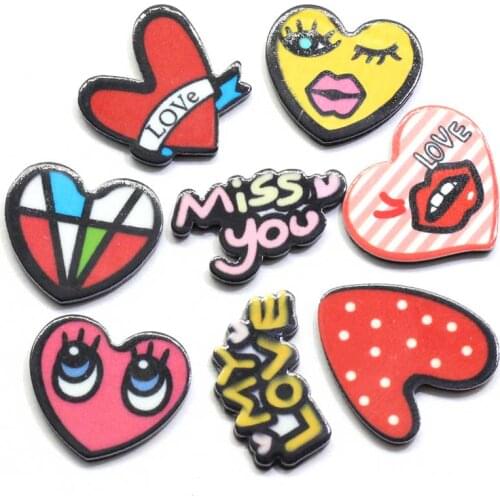 50/100pcs Newest Happy Valentines Day Gift Kawaii Heart Miss You My Love Sweet Words Beads Charms Cute Valentines Day Gift DIY