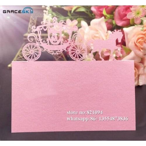 50Pcs laser cut Paper Seat Name table Cards Wedding Party Invitation Cards prince& princess in carriage for party home supplies