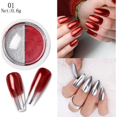 0.6g/Box Red And SilverTwo Color Solid Mirror Powder Sequins Metallic Color Nail Glitter Decoration Gel Polish Dust