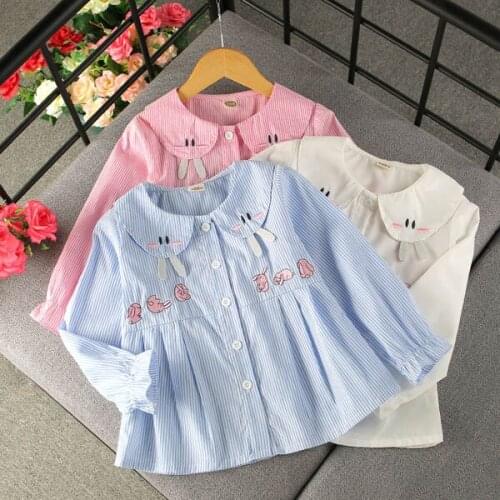 Childrens clothing girl stripe shirt cartoon cute doll collar