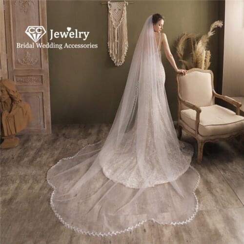 CC Long Veils for Women Wedding Accessory Bridal Headdress Engagement Hair Ornaments Applique Edge Leaf Shape Veil Jewelry V831