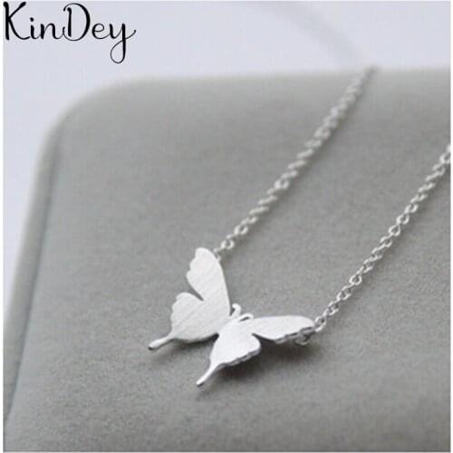 Kindey Real Pure New Silver Color Butterfly Necklaces Pendants for Women Wedding Jewelry Kolye Collares