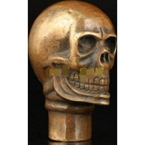 Copper statue 100% brass Pure Copper Brass Grandpa Good Lucky Chinese Vintage Old Skull Statue Cane Walking Stick Head Handle De