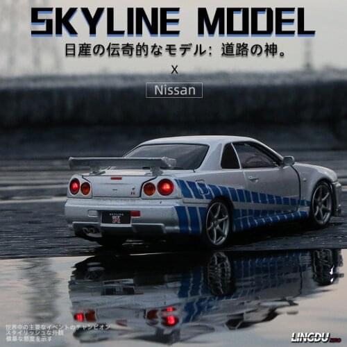 1:32 Nissan Skyline Ares GTR R34 Diecasts & Toy Vehicles Metal Toy Car Model High Simulation Pull Back Collection Kids Toys