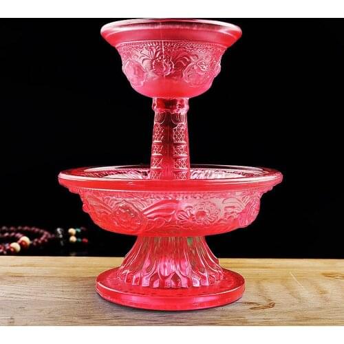 13.5cm Red Resin Eight Auspicious Symbol Sacrificed Cups Set, Tibetan Buddhist Putting Decorate Ornaments