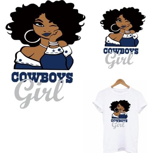 Cow Girl Patches For Clothes DIY Iron On Heat Transfer For Clothing Beautiful African Girl T-shirt Hoodies Thermal Sticker Decor