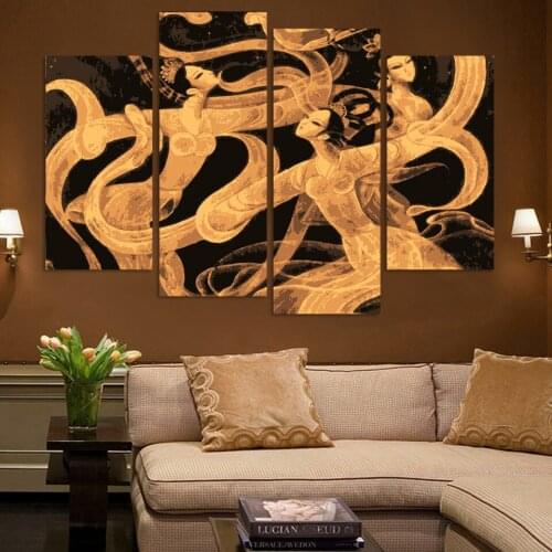 New Arrival 4pcs Wall Painting Abstract Figures Golden Canvas Home Room Poster Decoration HD Large Printed Picture Unframed