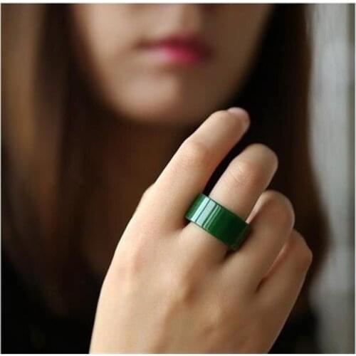 Natural Green Hetian Jade Ring Chinese Jadeite Amulet Fashion Charm Jewelry Hand Carved Crafts Gifts for Women Men P95