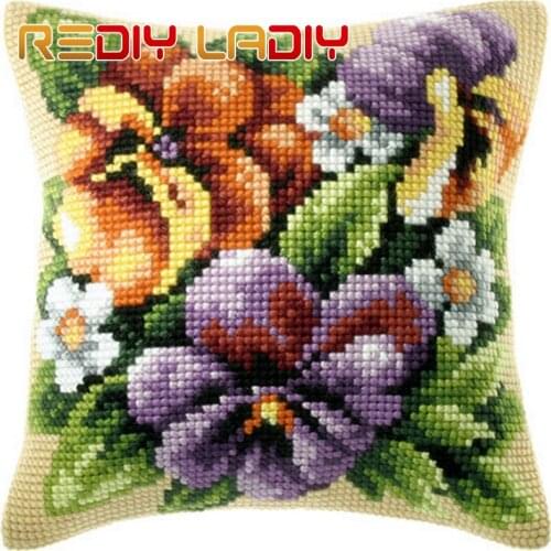 Cross Stitch Cushion Cover Bouquet of Flowers Sofa Pillow Chunky Cross-Stitch Kits 100% Acrylic Yarn Pillow Case Hobby & Crafts