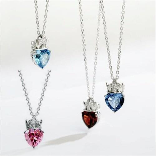 New Simple Crown Crystal Necklace Luxury Lady Heart of Ocean Forever Pendant Necklace Charm Women Valentines Day Gift Jewelry