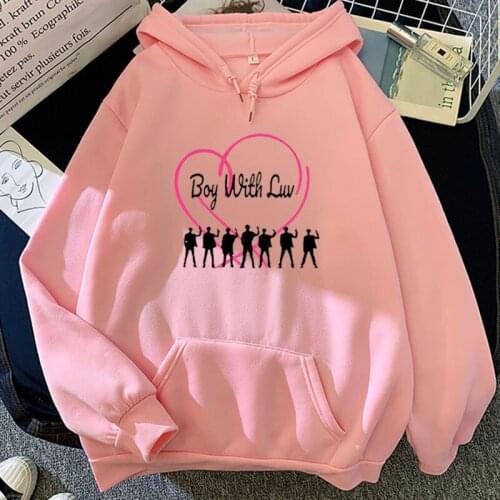 New Style for Autumn and Winter Candy-Colored Sweatshirt Pink Heart Boy with Luv Combination Printed Pattern Hooded