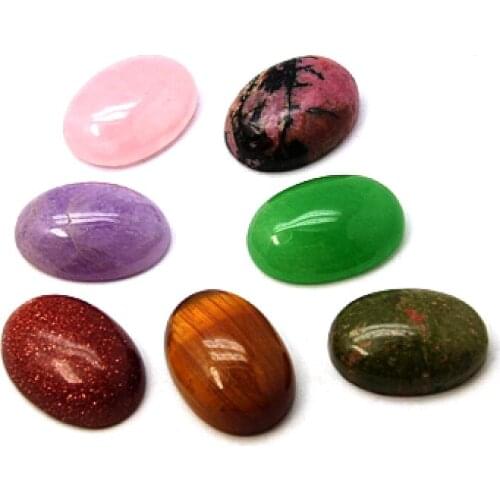 Pandahall Semi-precious Stone Cabochons, Oval, Mixed Color, 18x13x5~6mm