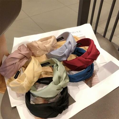 Vintage Knotted Headband For Women Wide-Sided Solid Color Glossy Weave Hairbands Green Red Fashion Head Wrap Accessories Gifts