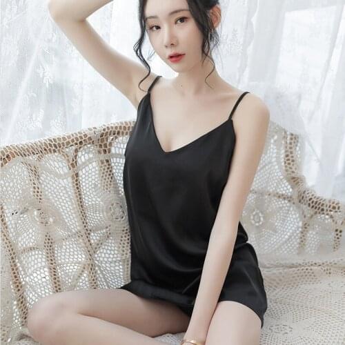 Sexy Lingerie Hot Sexy Deep V Seductive Collar Silk Hot Sexy Seduction Elegant Womens Strap Nightdress