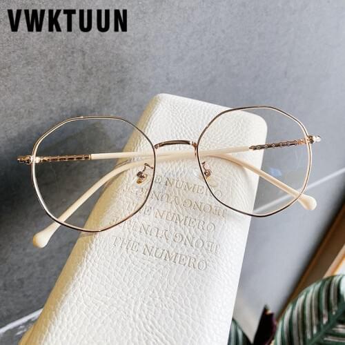 VWKTUUN Irregular Eyeglasses Frames Round Optical Frames Vintage Women Metal Glasses Frames Big Computer Glasses Anti Blue Light