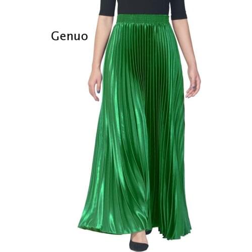 Pleated Chiffon High Waist Womens Maxi Skirts Floor Length Solid Long Skirt Ladies 2021 Loose Green Black Pink Bottoms Female