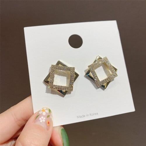 2020 Korean new design fashion jewelry personality square zircon earrings temperament female wild earrings