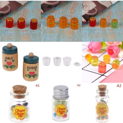1/2/3/5pcs 1/12 Dollhouse Miniature Food Dessert Sugar Lollipops , Mini Honey,Salt, Sugar Pot Dollhouse Accerssories