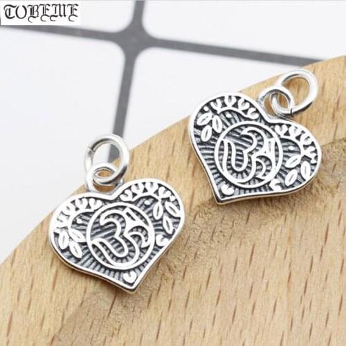 100% 925 Silver Tibetan Charm Buddhist Word Pendant Tibetan Heart-shape Amulet Pendant Godd Luck Charm
