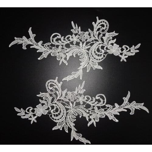 2pair Ivory White Fabric Venise Venice Lace Mirror Flower Motif Sewing Applique 35*15CM LA64