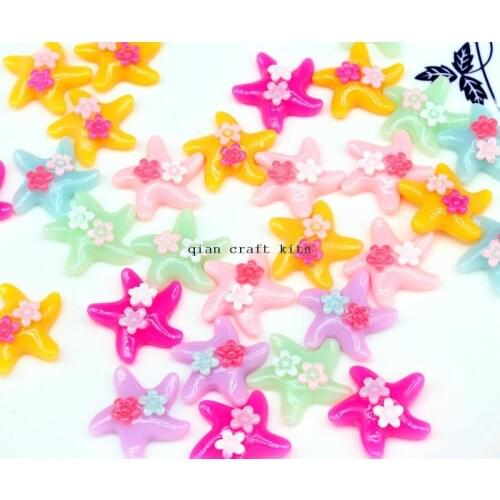 250pcs Resin Cute Starfish with Flowers Sea Star Flat Back Scrapbook Decoden Kawaii Cabochons Pendant embellishment Charms