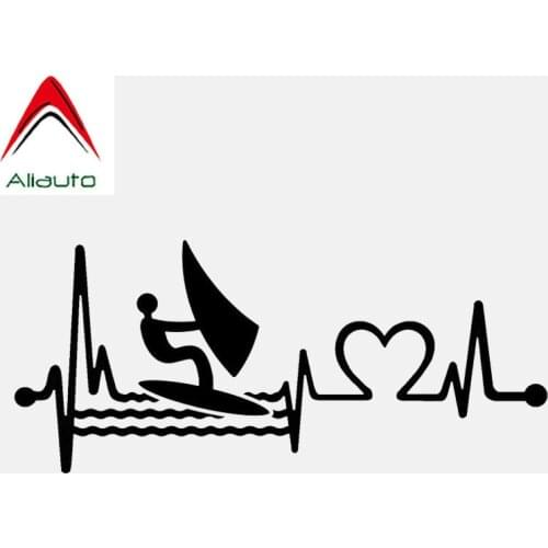 Aliauto Creative Car Sticker Windsurfing with Heartbeat Lifeline Kiteboard Vinyl Waterproof Reflective Sunscreen Decal,14cm*6cm