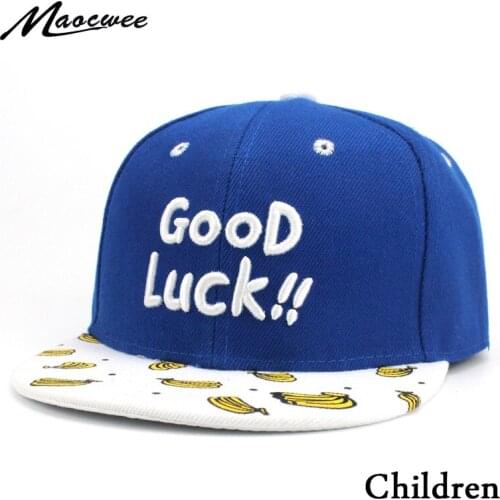 Unisex Kids Canvas Letter Good Luck Baseball Hats Children Street Back Snap Cap Hip Hop Banana Hats for 2-8 Y old kids 2019