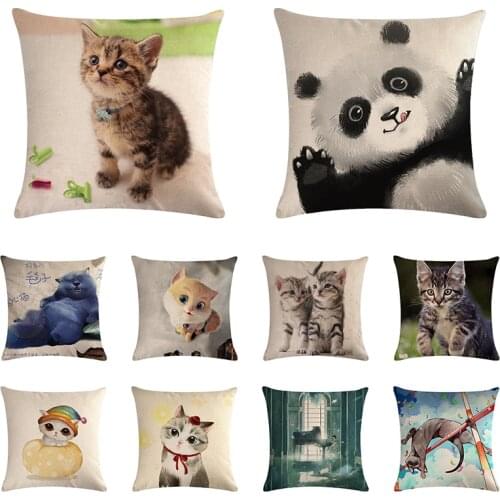 Cat Cushion Cover Print Linen Affection Sofa Car Seat Family Home Decorative Throw Pillow Case Housse De Coussin ZY900