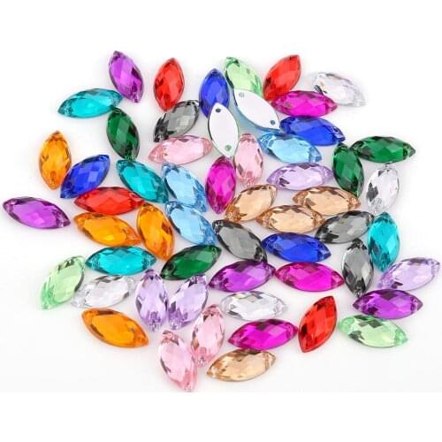 TPSMOC 3 Sizes Horse Eye Acrylic Sew On Rhinestones Flatback Colorful Sewing Rhinestones Loose Stones For Women Dress