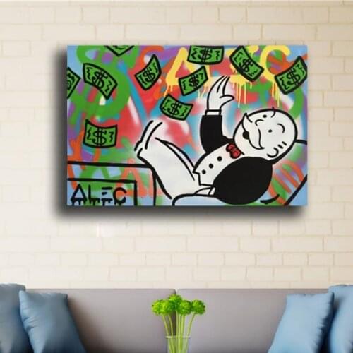 Home Decorative Graffiti Canvas Alec Monopoly HD Prints Cash Painting Modular Dollar Pictures Wall Art Money Poster Office Frame