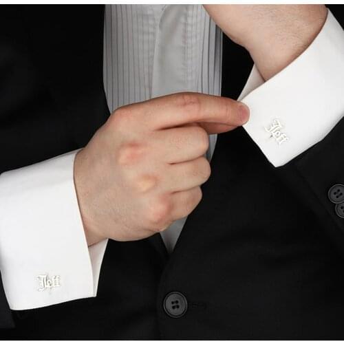 Gothic Jewelry Custom Name Cufflinks Old English Font Personalized Initials Letter Cuff links Silver Color Bijoux Gift Husband